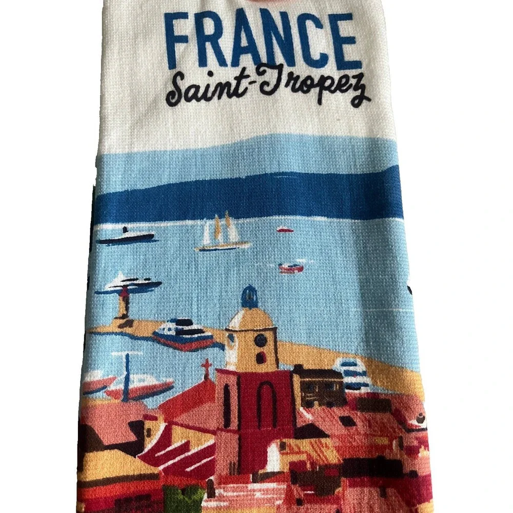 C&C Saint-Tropez France Kitchen Dish Towels Set Of 2 Cotton Blend Terry Reverse